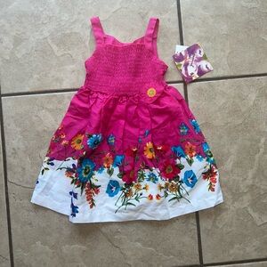 NWT smocked hot pink floral dress with bow back